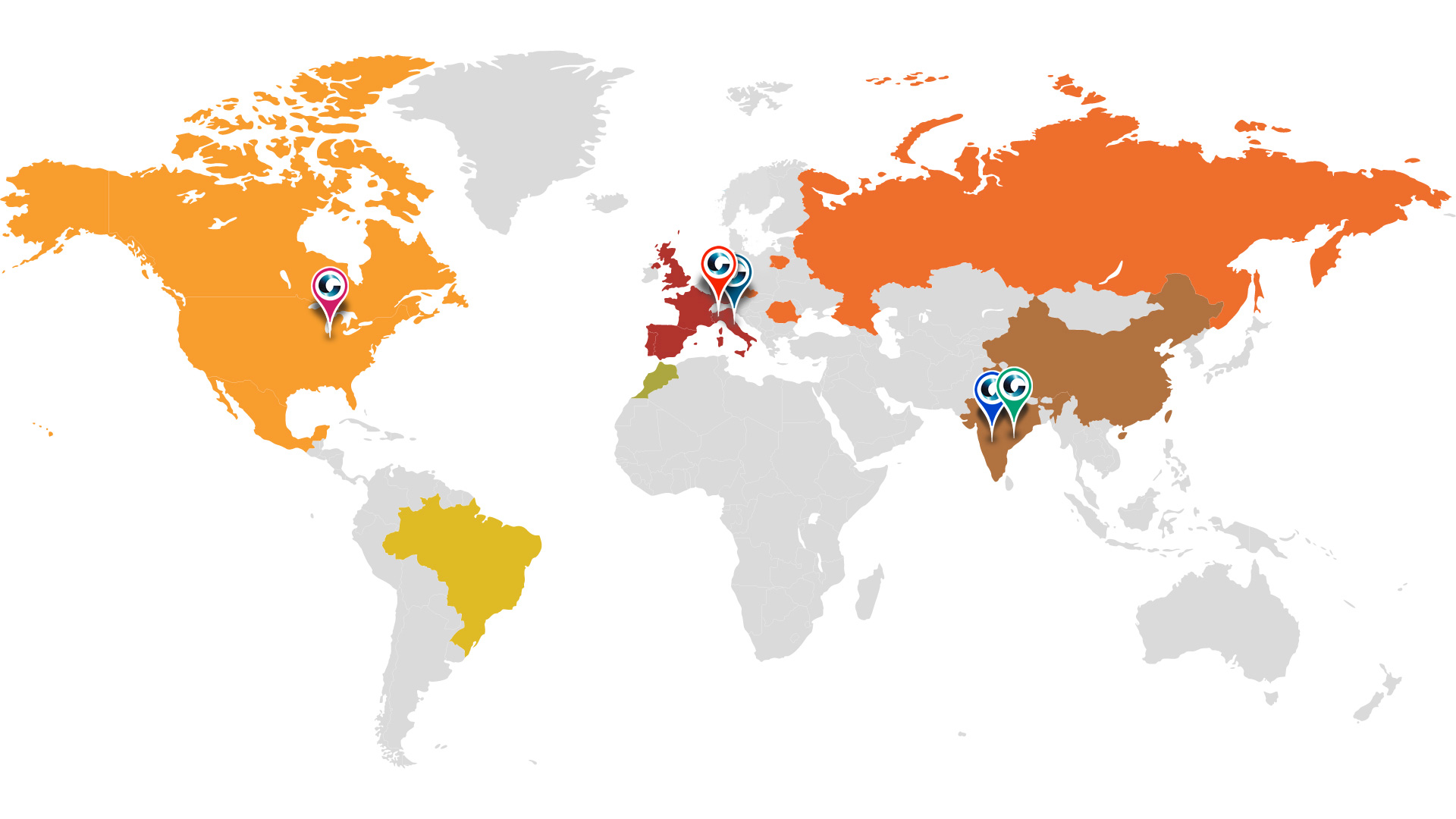 Mappa mondiale con le sedi